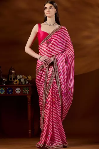 Pink leheriya printed saree