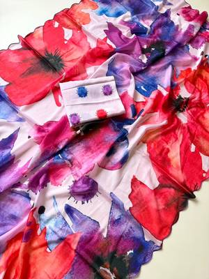 multicolor silk blend floral print ready to wear saree 2