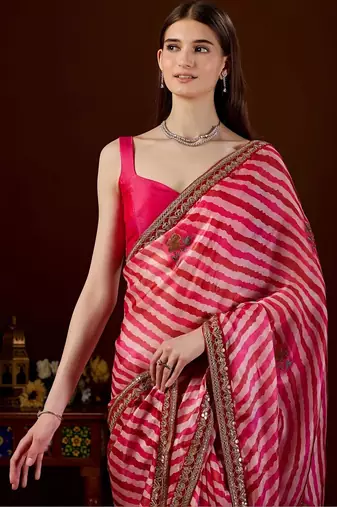 Pink leheriya printed saree
