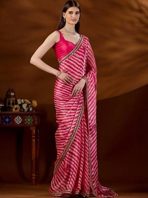 Pink leheriya printed saree 3