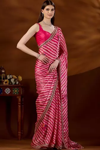 Pink leheriya printed saree
