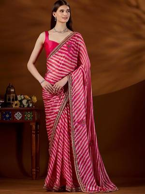 Pink leheriya printed saree 5
