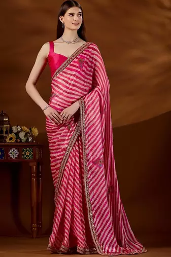 Pink leheriya printed saree