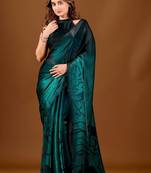 Green beads and stones organza designer saree