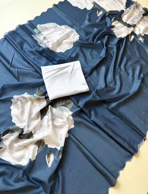 blue silk blend floral print ready to wear saree 2