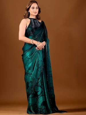 Green beads and stones organza designer saree 4