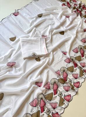 white silk blend floral print ready to wear saree 2