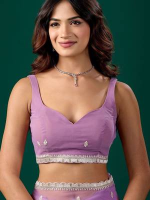 Lavender woven design embroidered  chiffon saree 4