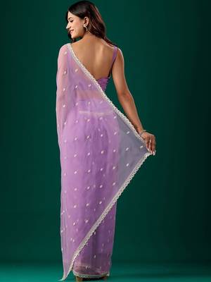 Lavender woven design embroidered  chiffon saree 5