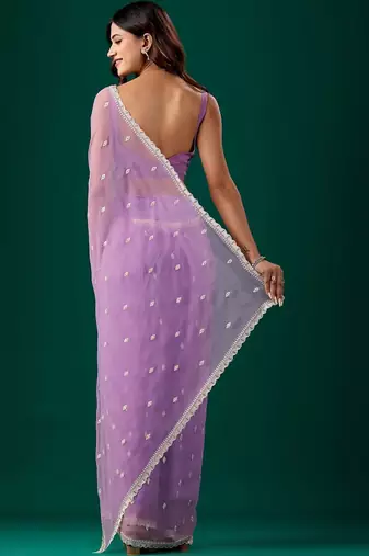 Lavender woven design embroidered  chiffon saree