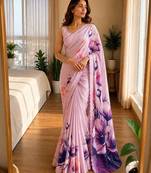 light-pink silk blend floral print ready to wear saree