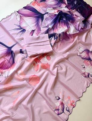 light-pink silk blend floral print ready to wear saree 2