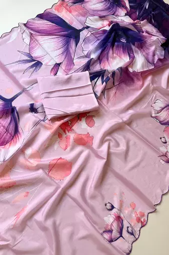 light-pink silk blend floral print ready to wear saree