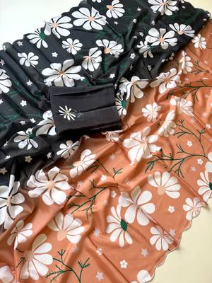 peach silk blend floral print ready to wear saree 2