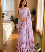 baby-pink silk blend floral print ready to wear saree