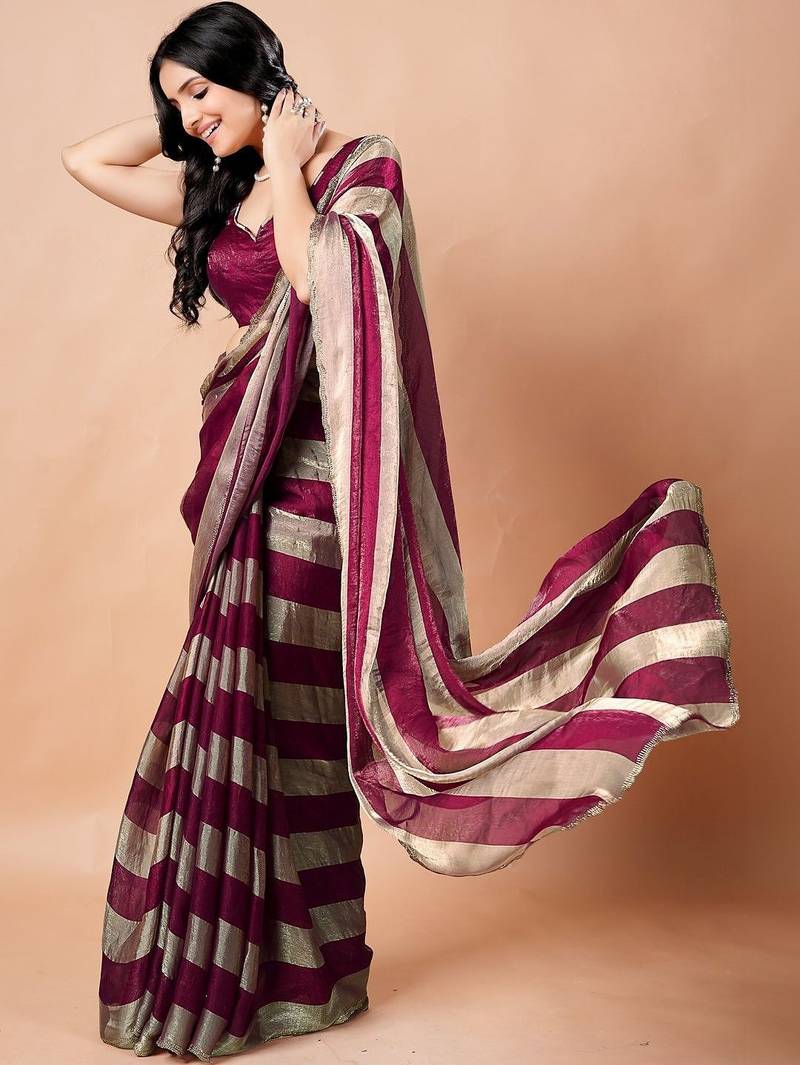 Maroon women ethnic motifs woven design saree