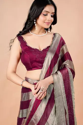 Maroon women ethnic motifs woven design saree