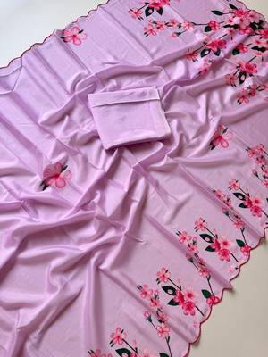 baby-pink silk blend floral print ready to wear saree 2