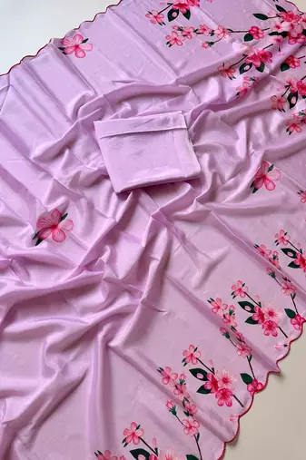 baby-pink silk blend floral print ready to wear saree
