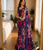 navy-blue silk blend floral print ready to wear saree