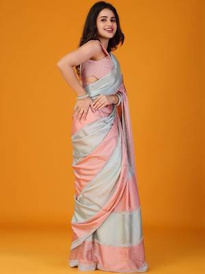 Multicolor colourblocked satin saree 1