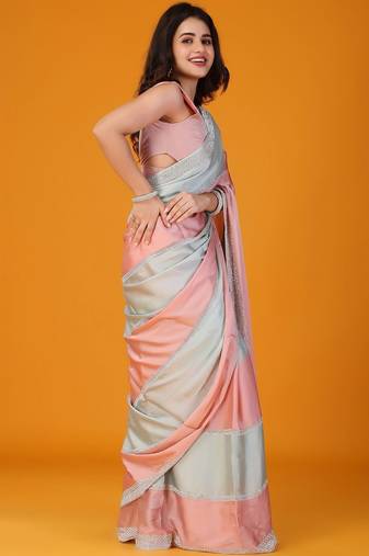 Multicolor colourblocked satin saree