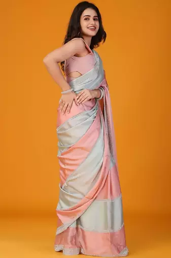 Multicolor colourblocked satin saree