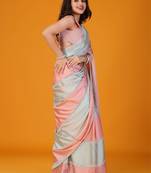 Multicolor colourblocked satin saree