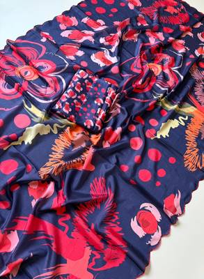 navy-blue silk blend floral print ready to wear saree 2