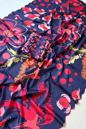 navy-blue silk blend floral print ready to wear saree