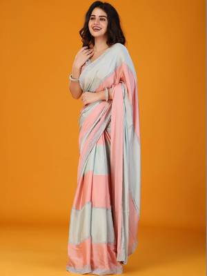 Multicolor colourblocked satin saree 3