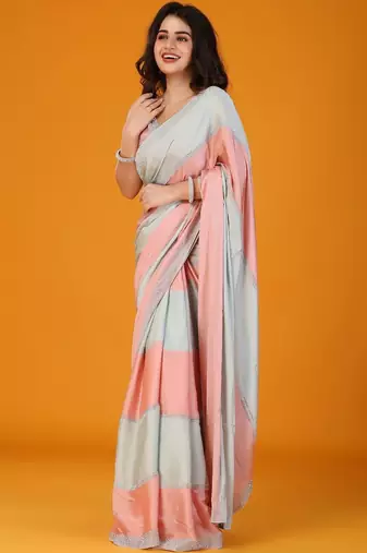 Multicolor colourblocked satin saree