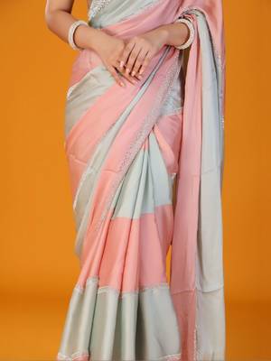 Multicolor colourblocked satin saree 4