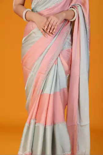 Multicolor colourblocked satin saree