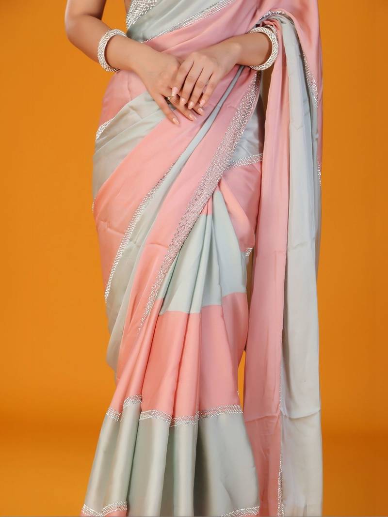 Multicolor colourblocked satin saree