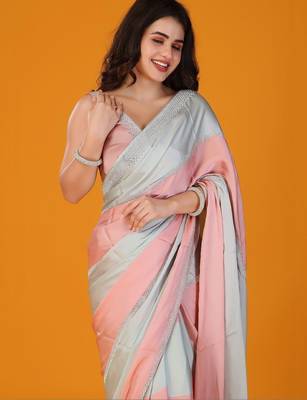 Multicolor colourblocked satin saree 5