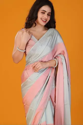 Multicolor colourblocked satin saree