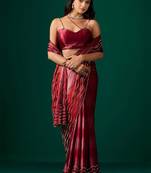 Maroon embellished beads and stones satin saree