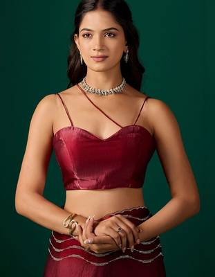 Maroon embellished beads and stones satin saree 4