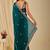 Teal ethnic motifs embroidered organza saree