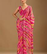 Pink leheriya beads and stones poly chiffon saree