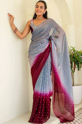 Grey women ombre zari saree