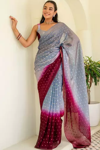 Grey women ombre zari saree
