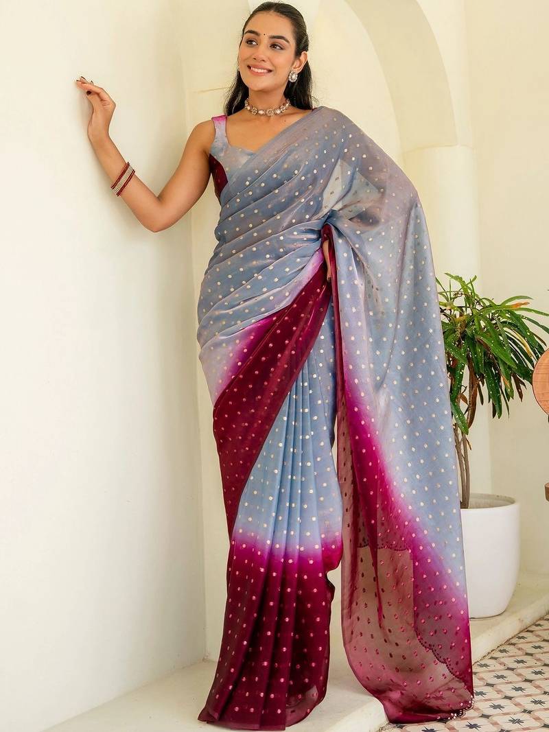 Grey women ombre zari saree