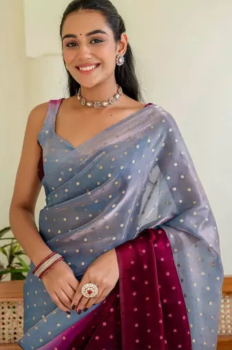 Grey women ombre zari saree