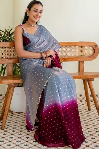 Grey women ombre zari saree