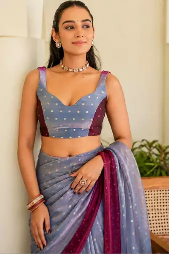 Grey women ombre zari saree