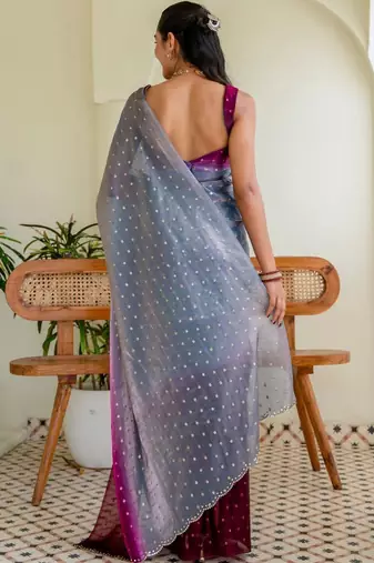 Grey women ombre zari saree