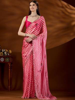 Pink women leheriya embroidered saree 1