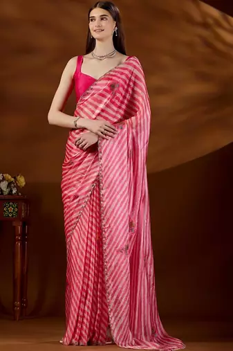Pink women leheriya embroidered saree